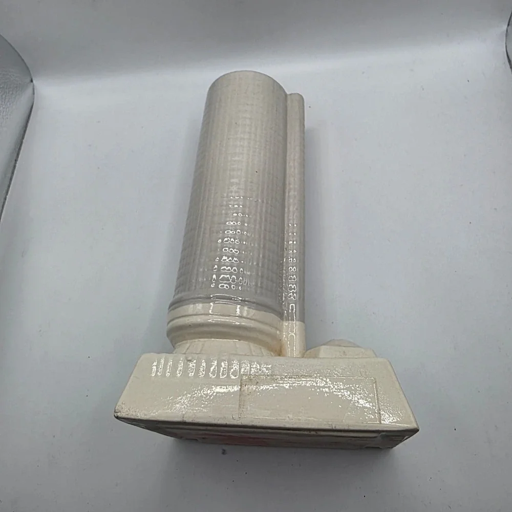 Vintage Architectural Ceramic Column Vase Off-White Glossy Textured Bud Vase